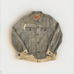 Levis Mens XL Trucker Jacket Jean Denim Gray Bleached Cotton Work Outdoor Street